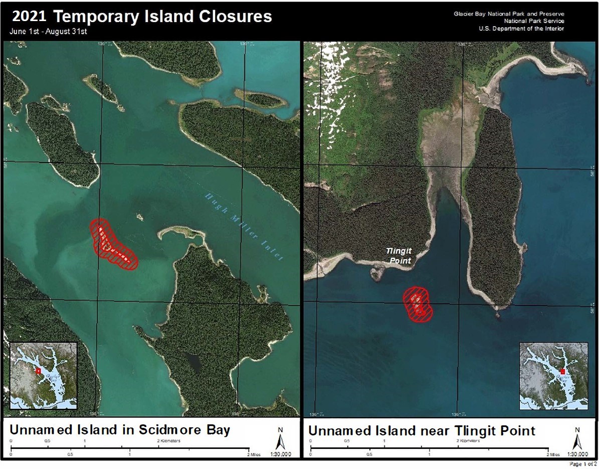 Unnamed islands in Scidmore Bay and near Tlingit Point