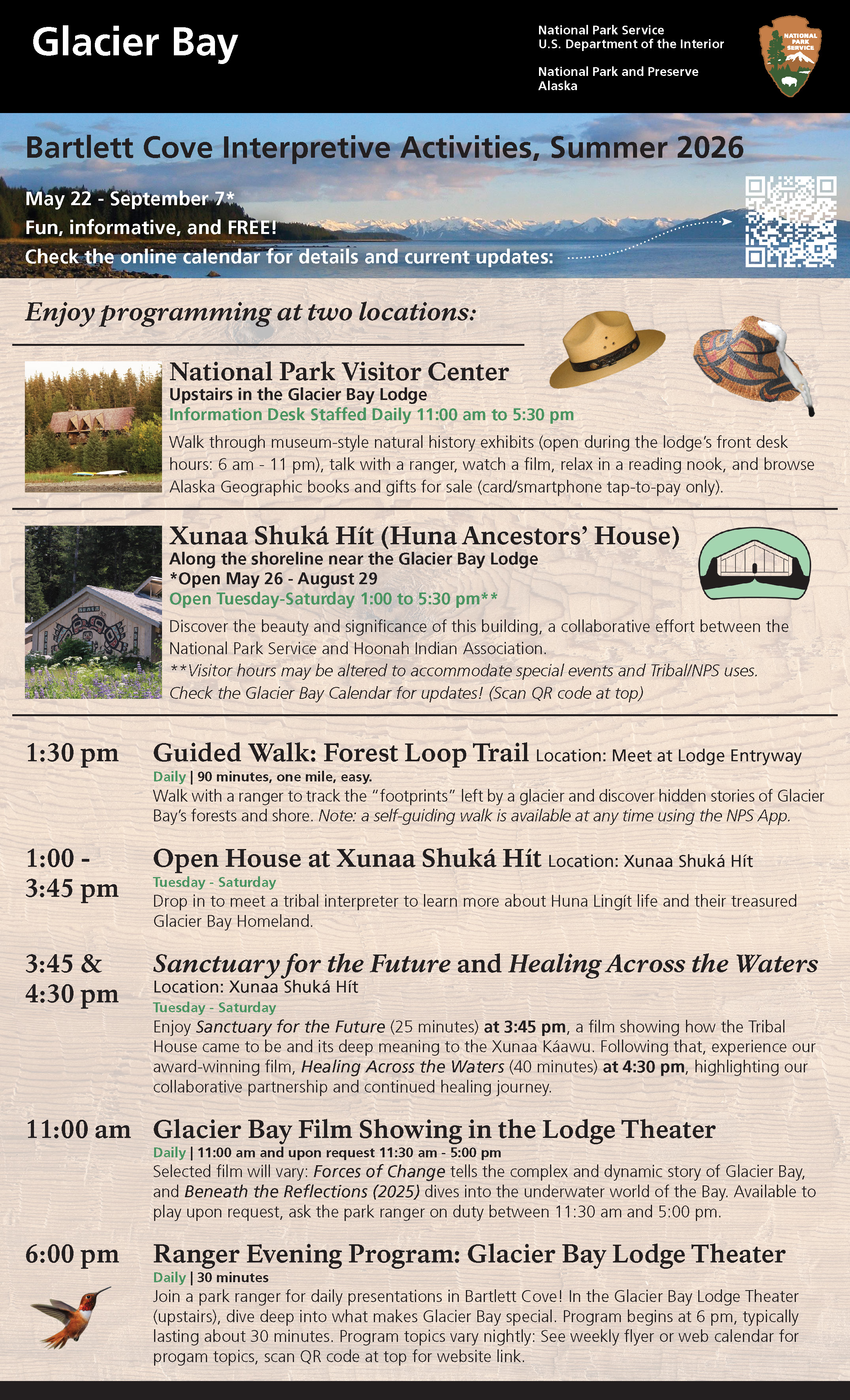 2026 Glacier Bay Bartlett Cove Program Schedule