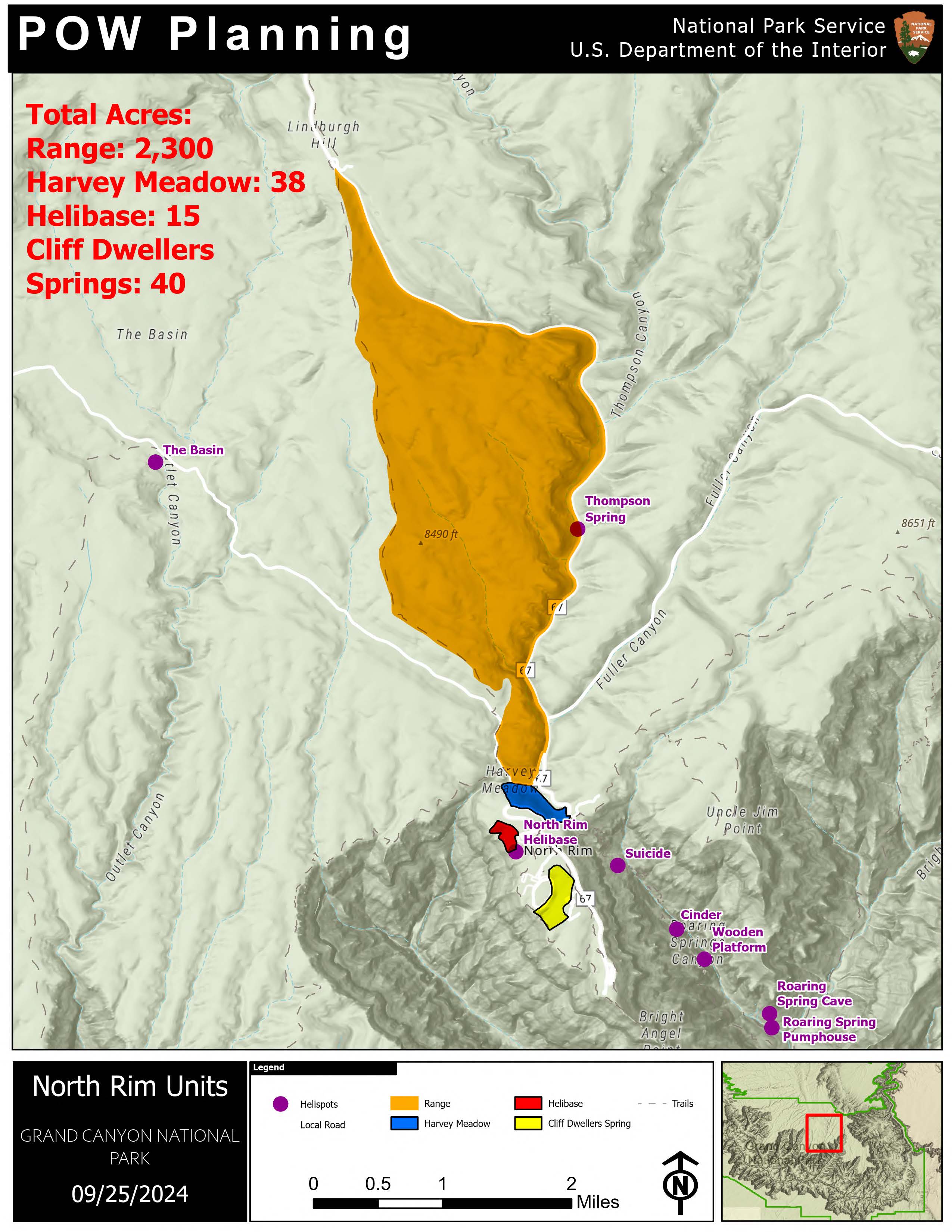 A map showing the extent of burning operations on the North Rim of Grand Canyon