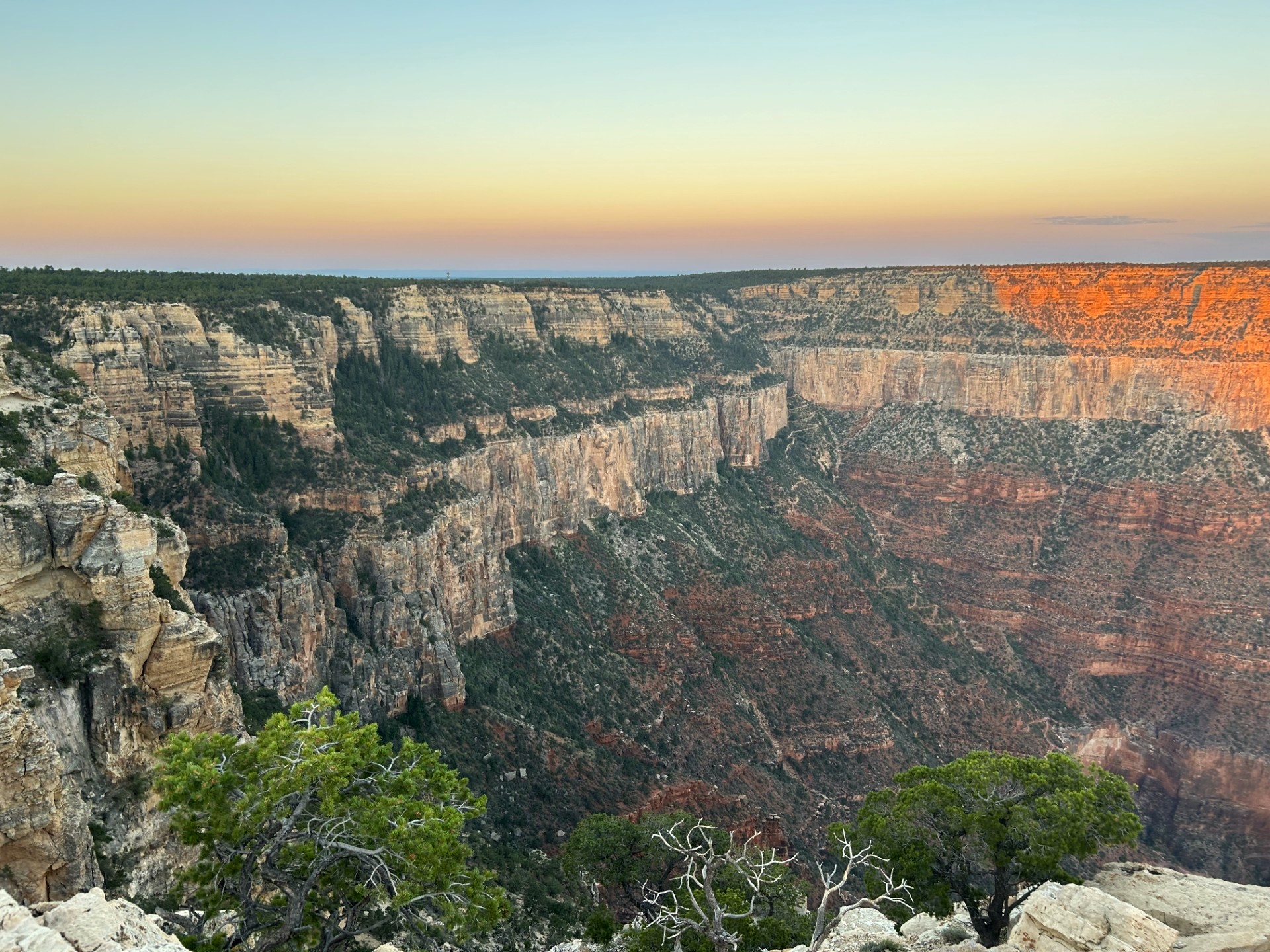 Morning sunrise glow in a stark canyon landscape