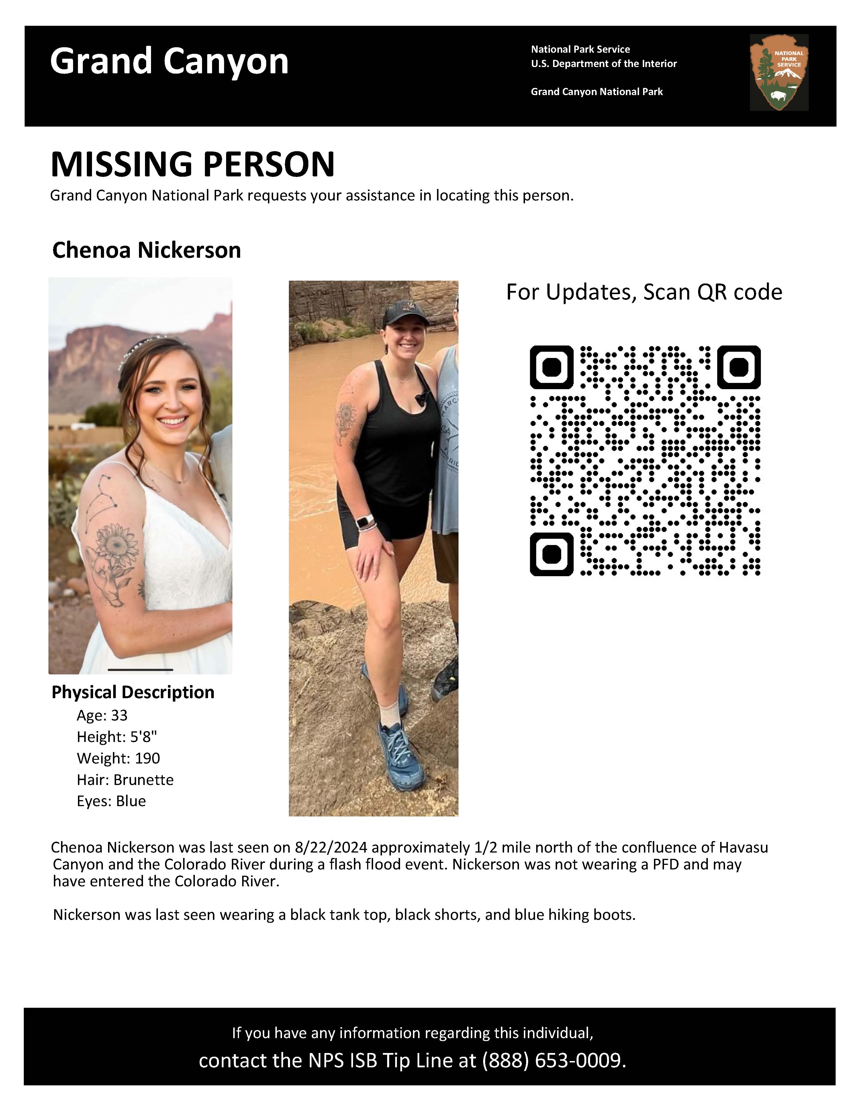 Updated missing person flyer for Chenoa Nickerson