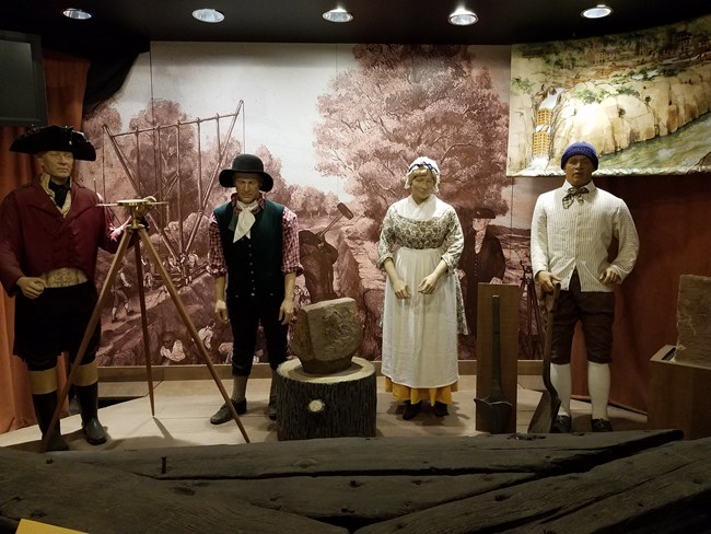 Here is an image of the canal exhibit in Great Falls Park visitor center, there are four figures here that represent historical figures with significance to the Potomac Canal.