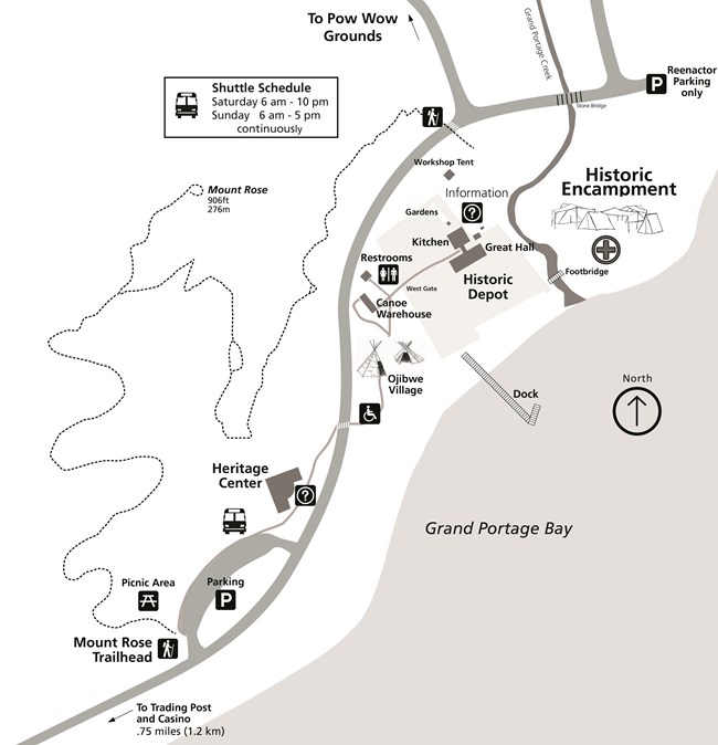 Map of the Historic and visitor center area. Detailed alternative text below.