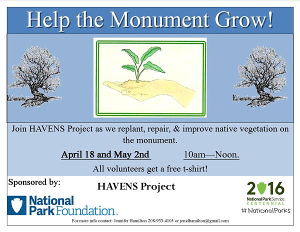 Volunteer to help plant native vegetation on the Monument!