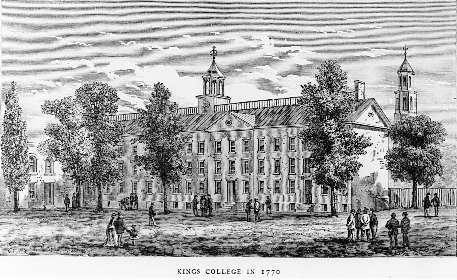A black and white etching of a large building.
