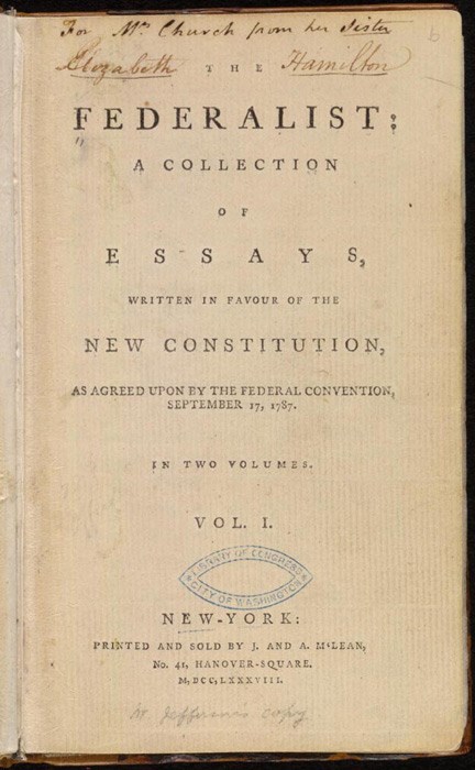 Scan of a cover sheet for The Federalist Essays.