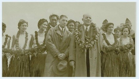 Opening ceremony for Haleakalā Road with Sheriff of Honolulu Duke Kahanamoku, Superintendent Edward Wingate and Secretary of the Territories Arthur Greene taken in February 23, 1935.