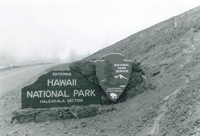 Entrance sign to the Haleakalā Section of Hawai‘i National Park.