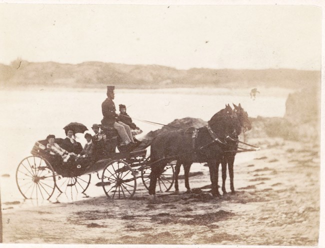 Photograph of Nathan Harris driving Ridgely family members, 1864, NPS.