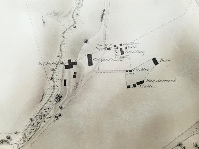 Detail of remains of Northampton Furnace, Map of Hampton by Joshua Barney, 1843, NPS