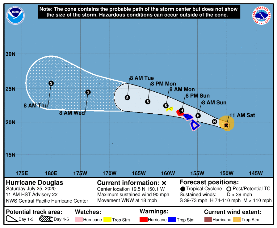 NWS map of Hurricane Douglas