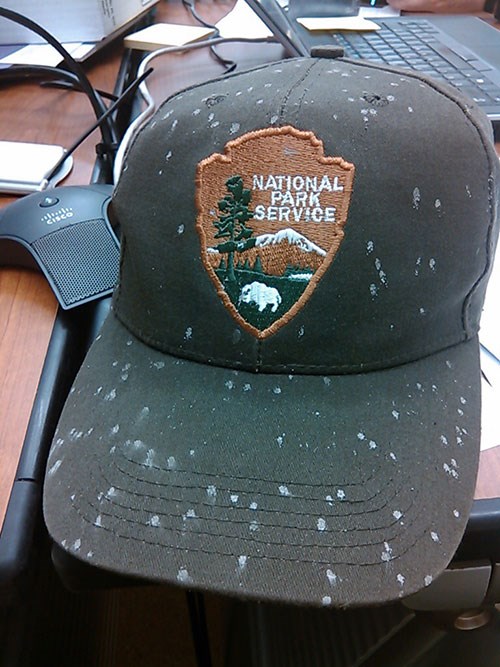 Ranger field cap speckled by volcanic ash