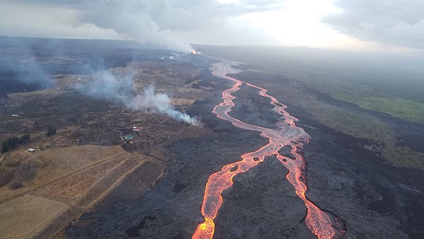 Kīlauea’s lower East Rift Zone fissure 8 vent and lava flow on July 13, 2018