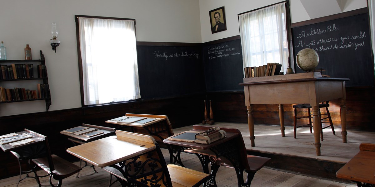 schoolhouse teacher interior classroom desk platform class desks hoover park teaching heho national site wood herbert