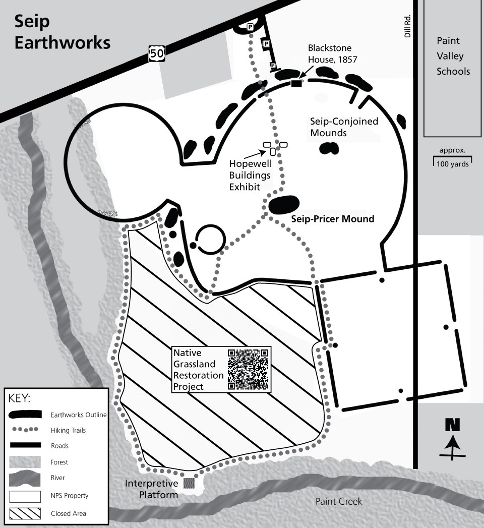 A map showing the details of the grounds at Seip Earthworks