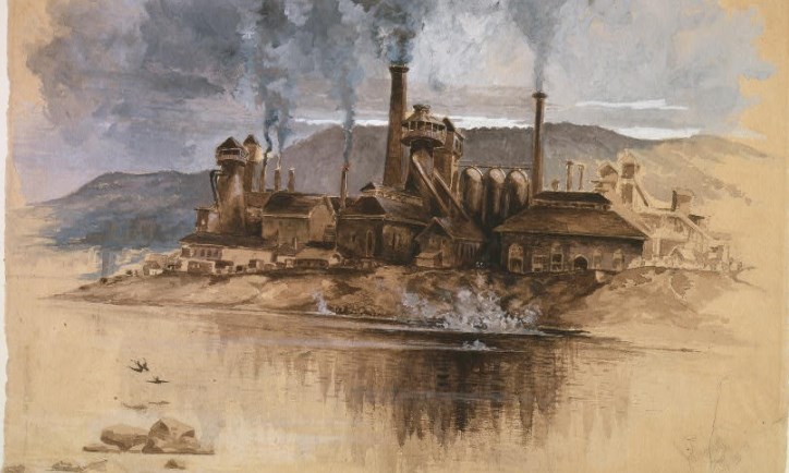 This illustration depicts Bethlehem Steel Works in Pennsylvania in 1881.