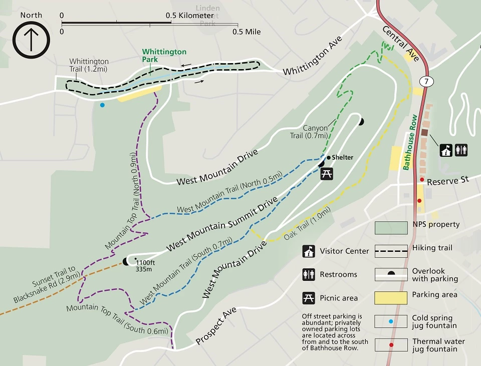 West Mountain trail map Short, interconnected trails travel up and around West Mountain. Canyon Trail connects the downtown area to the West Mountain Trails, and Mountain Top Trail connects Whittington Park to the West Mountain Trails.