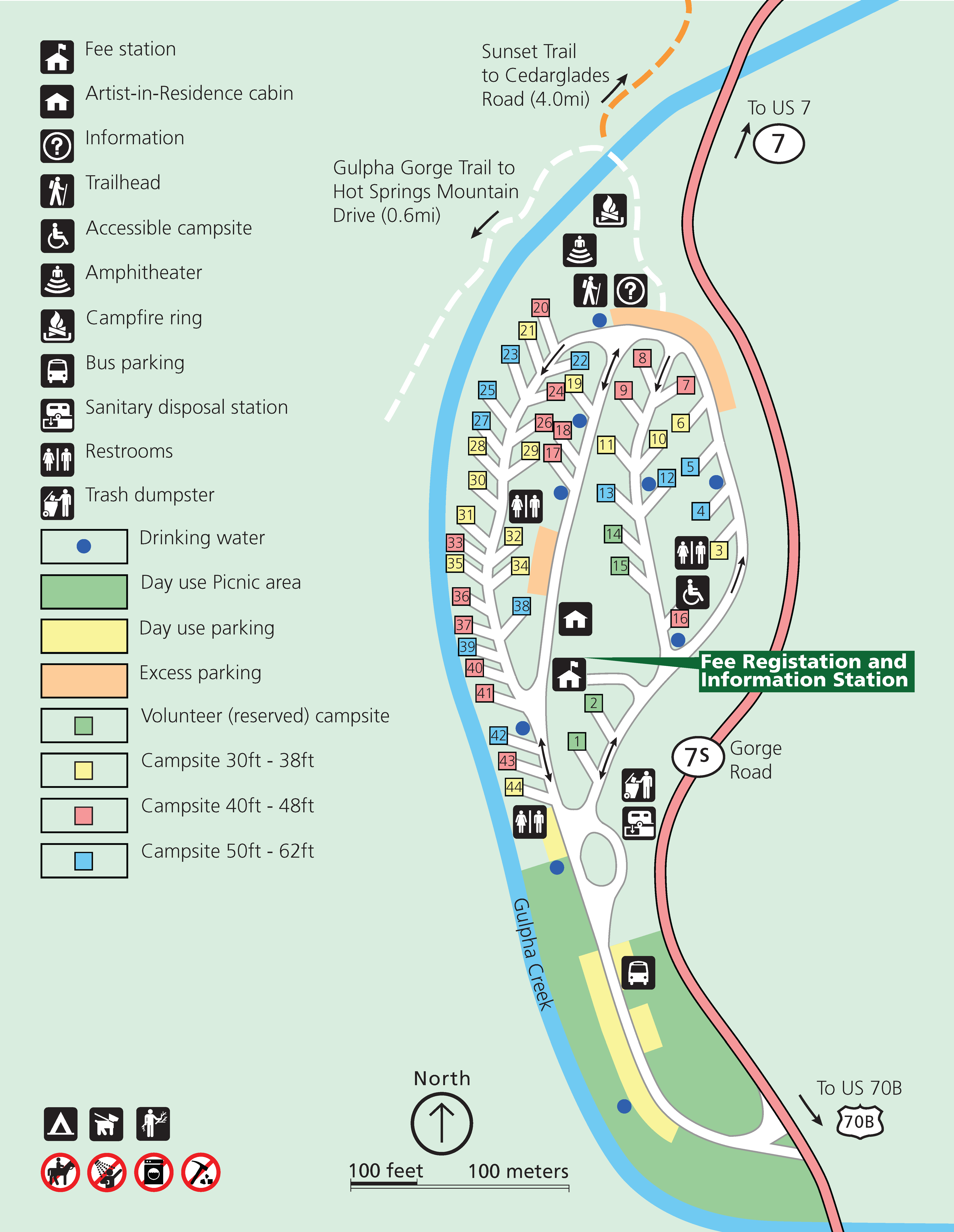 Map outlining site locations and amenities in Gulpha Gorge.