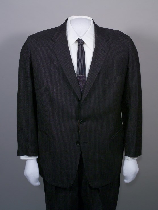 Black and gray pinstripe suit, HSTR 20539.