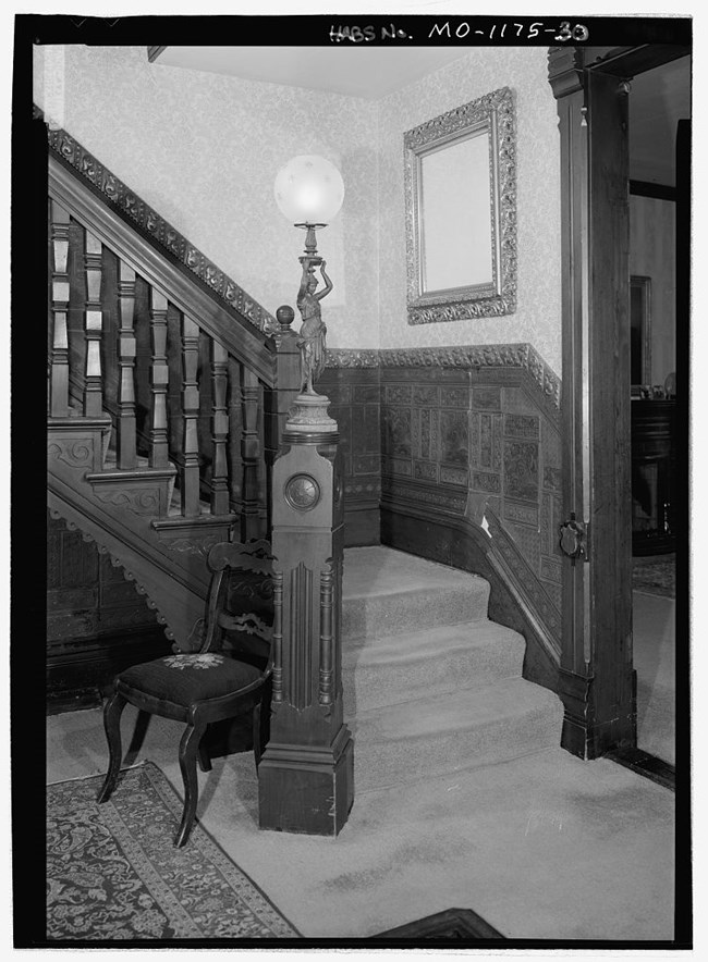 Staircase, with ornamental light and carvings