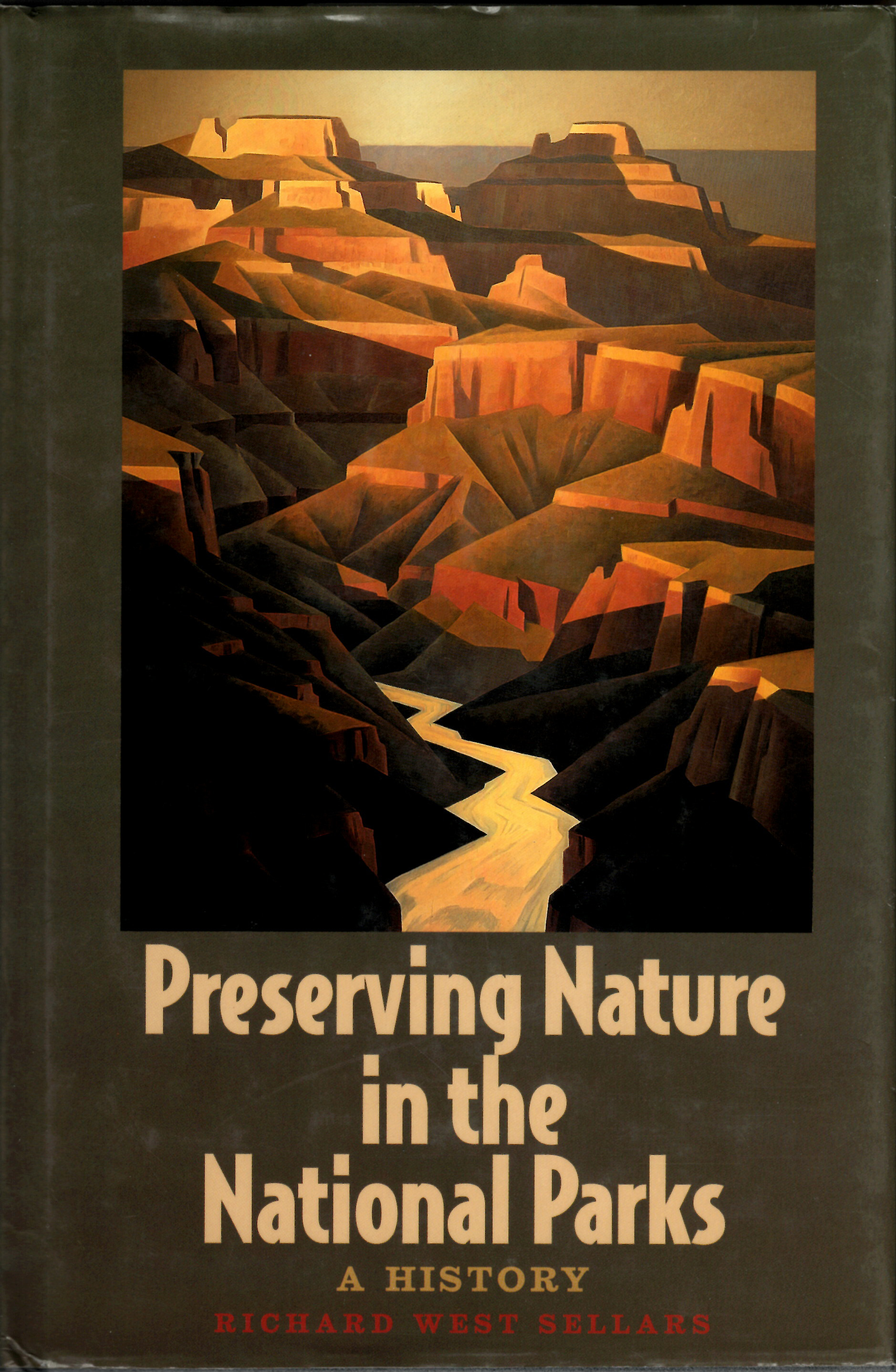 Book cover, Preserving Nature in the National Parks, with posterized graphic of the Grand Canyon.