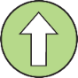 Up arrow in green circle with solid outer ring.