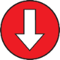 Down arrow in red circle with solid outer ring.