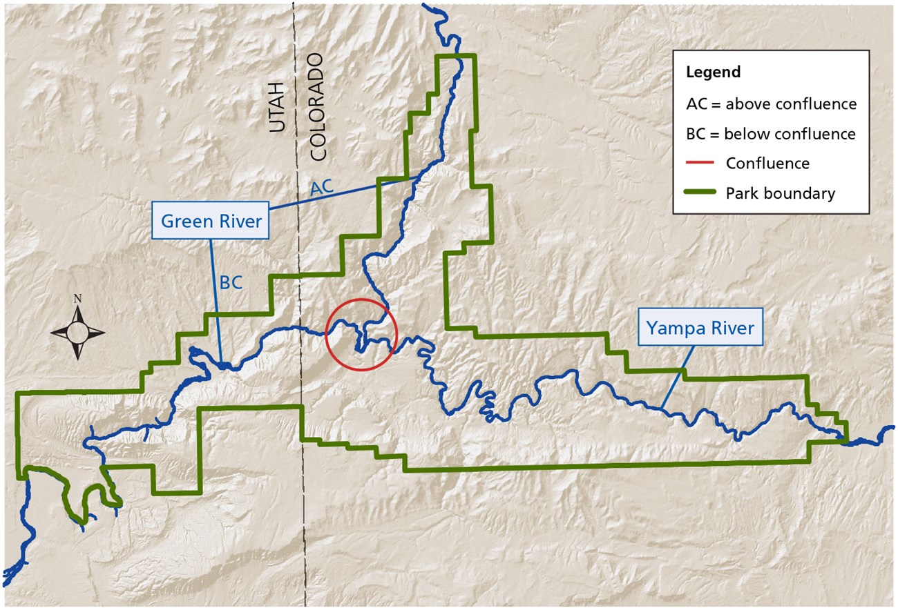 Map showing confluence of Green and Yampa rivers, Dinosaur National Monument
