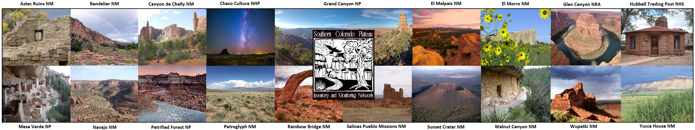 Sample photos grouped together of each national park or monument on the southern colorado plateau.