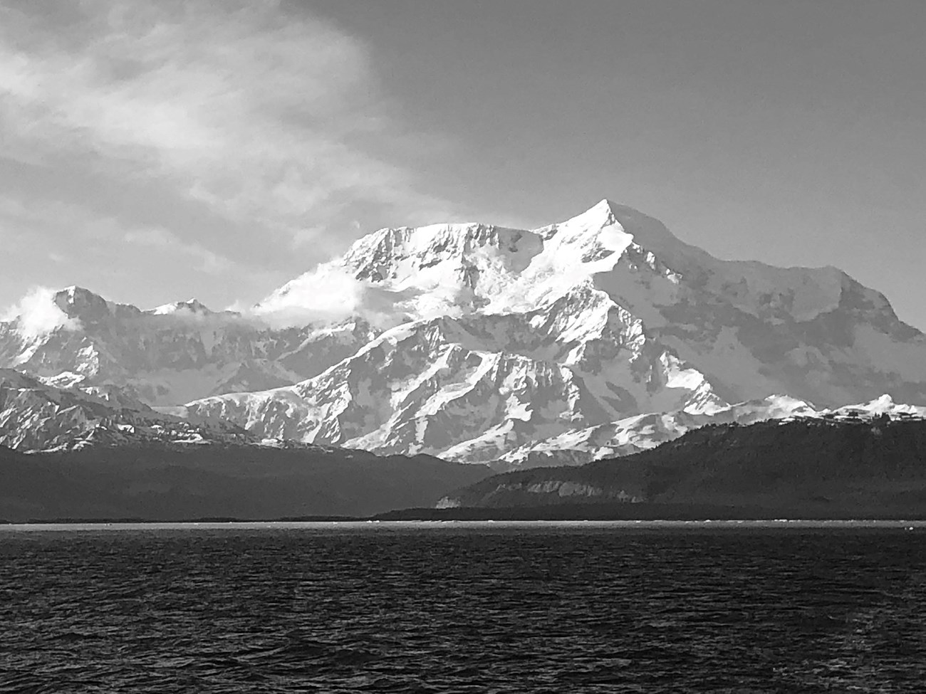 black and white dramatic image of Mt Elias