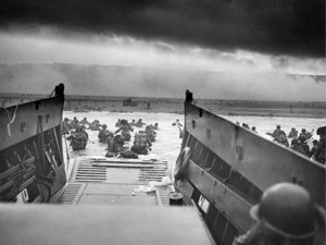 Soldiers landing on the beaches of Normandy, France on D-Day, June 6, 1944.