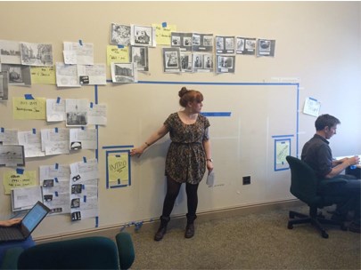 Jimi Hightower and Chris Binder working on the mock-up of the exhibit wall.