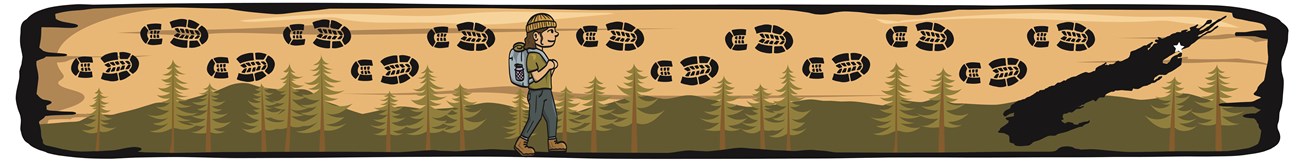 A graphic banner of a hiker walking on a forested landscape. A map of Isle Royale is on the right.