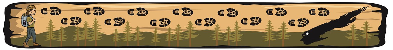 A graphic banner of a hiker walking across a forested landscape. A map of Isle Royale is on the right.