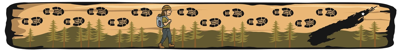A graphic banner of a hiker walking in a forested landscape. A map of Isle Royale is on the right.