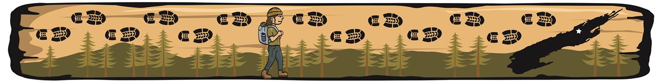A graphic banner of a hiker walking across a forested landscape. A map of Isle Royale is on the right.