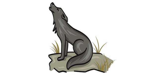 A cartoon of a wolf howling.