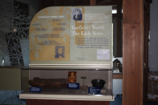 picture shows a exhibit of President Garfield's family tree at James A. Garfield National Historic Site
