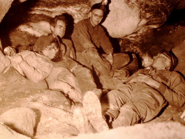 1959 Herb & Jan Conn, Dave Schnute, and Dwight Deal in the Cave