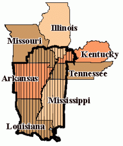 Map of MO, IL, AR, TN, LA, and MS