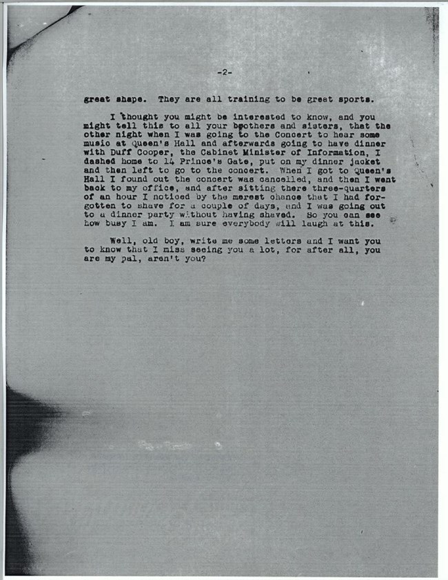 The second page of a scanned copy of a letter typed on a plain piece of paper.