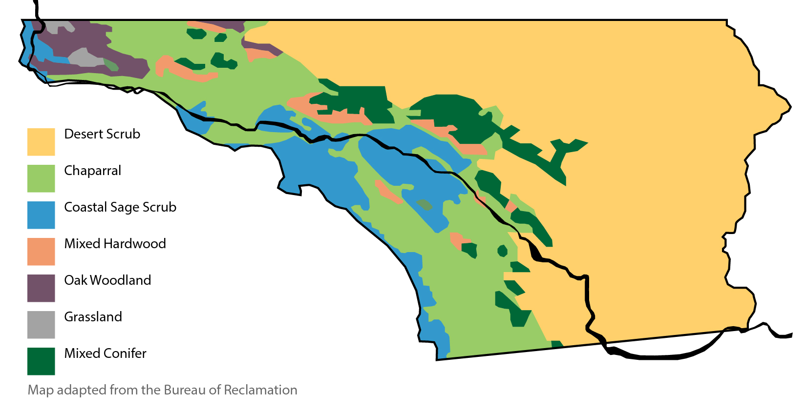 A generalized map of the Southern California plant communities