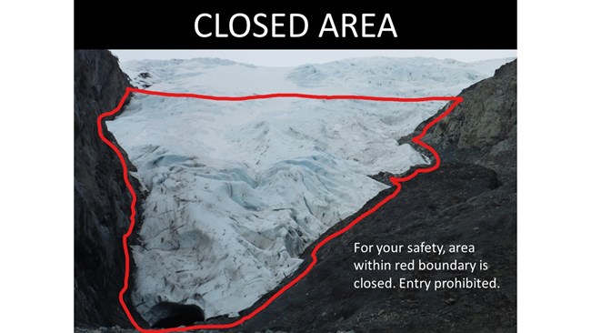 Image of Exit Glacier with closed area highlighted