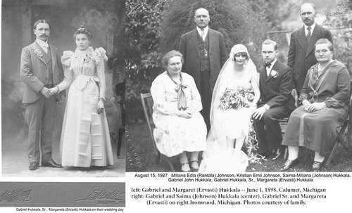 Two separate wedding photographs with a bride and groom.