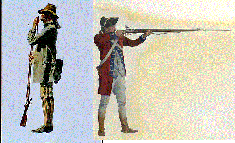 A drawing of two men, both holding long weapons.