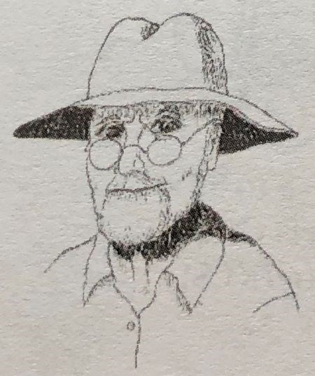 Line drawing self-portrait of Klondike Chris