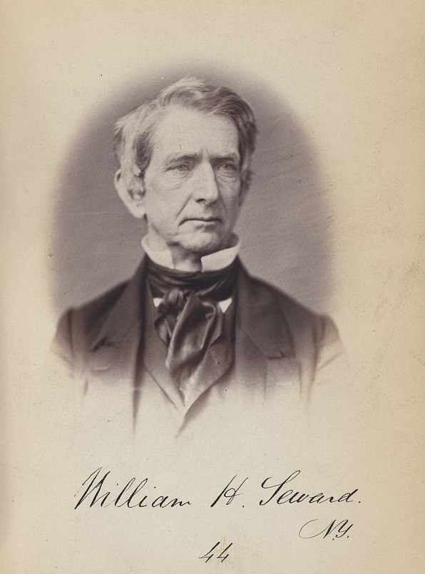 William Henry Seward, older man with  gray hair, strong nose, and bags under his eyes