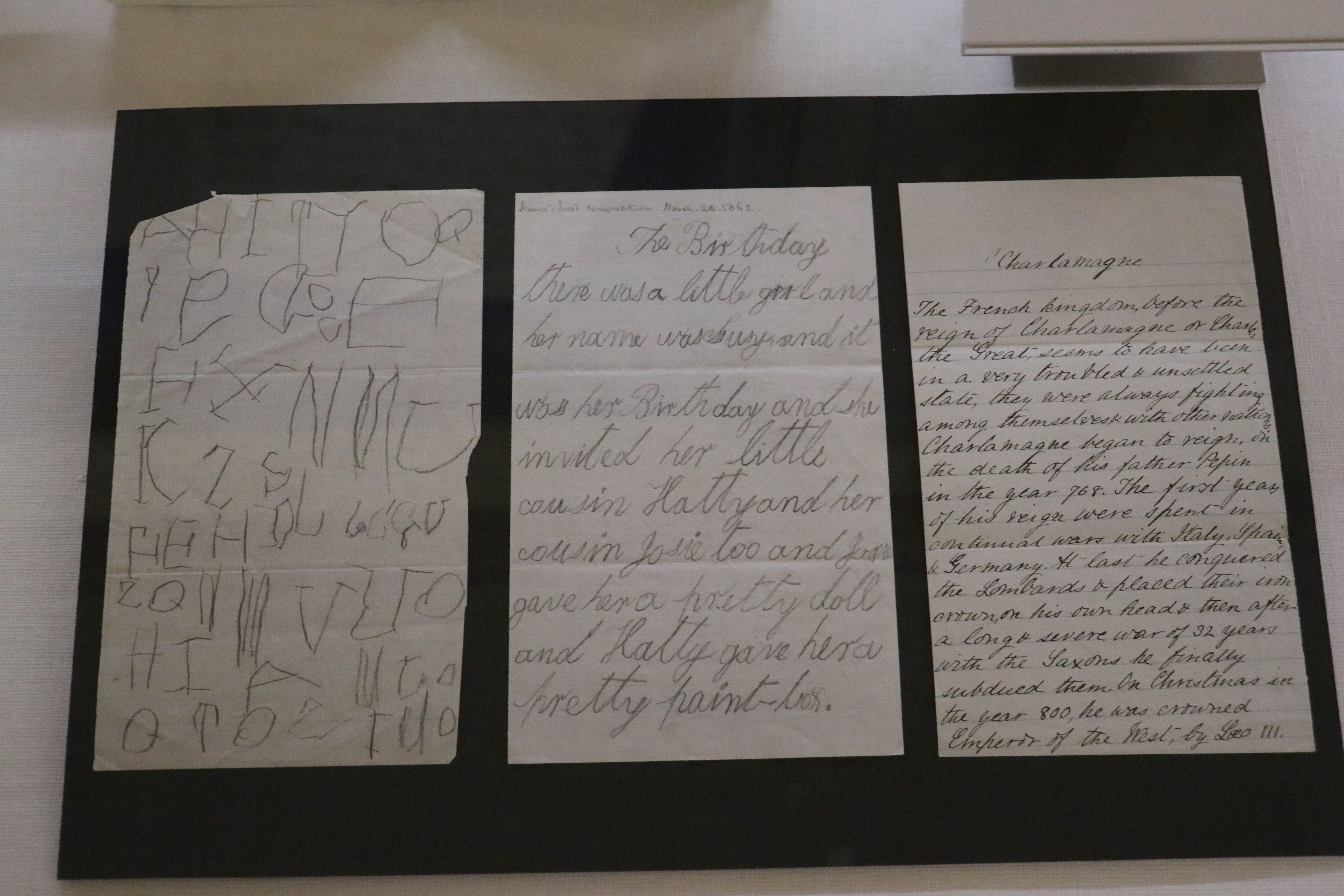 Three papers with 19th century children's handwriting