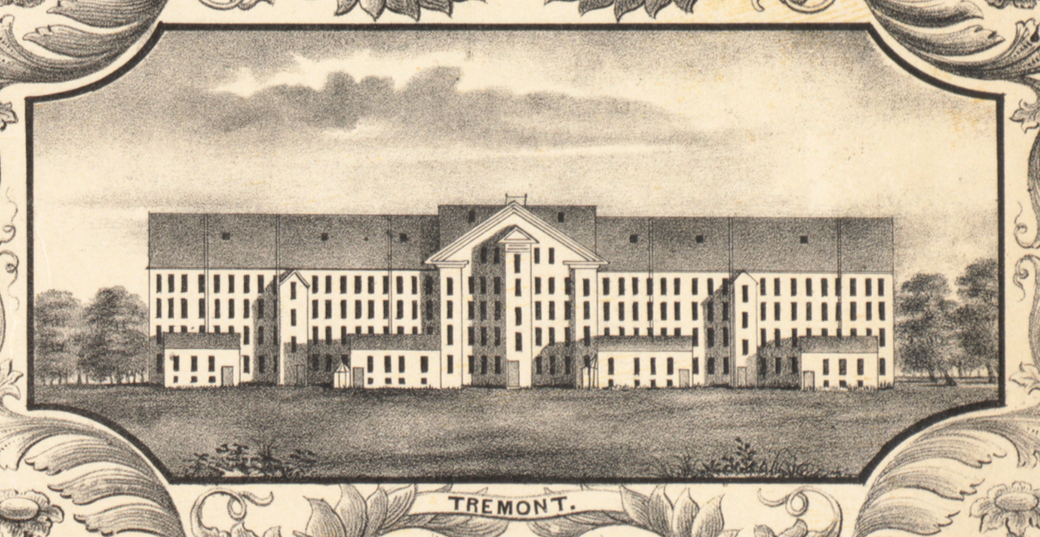 The Tremont mills in 1850 from the front