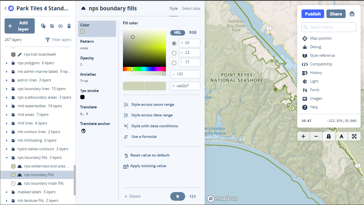 view of cartographic design interface within Mapbox Atlas